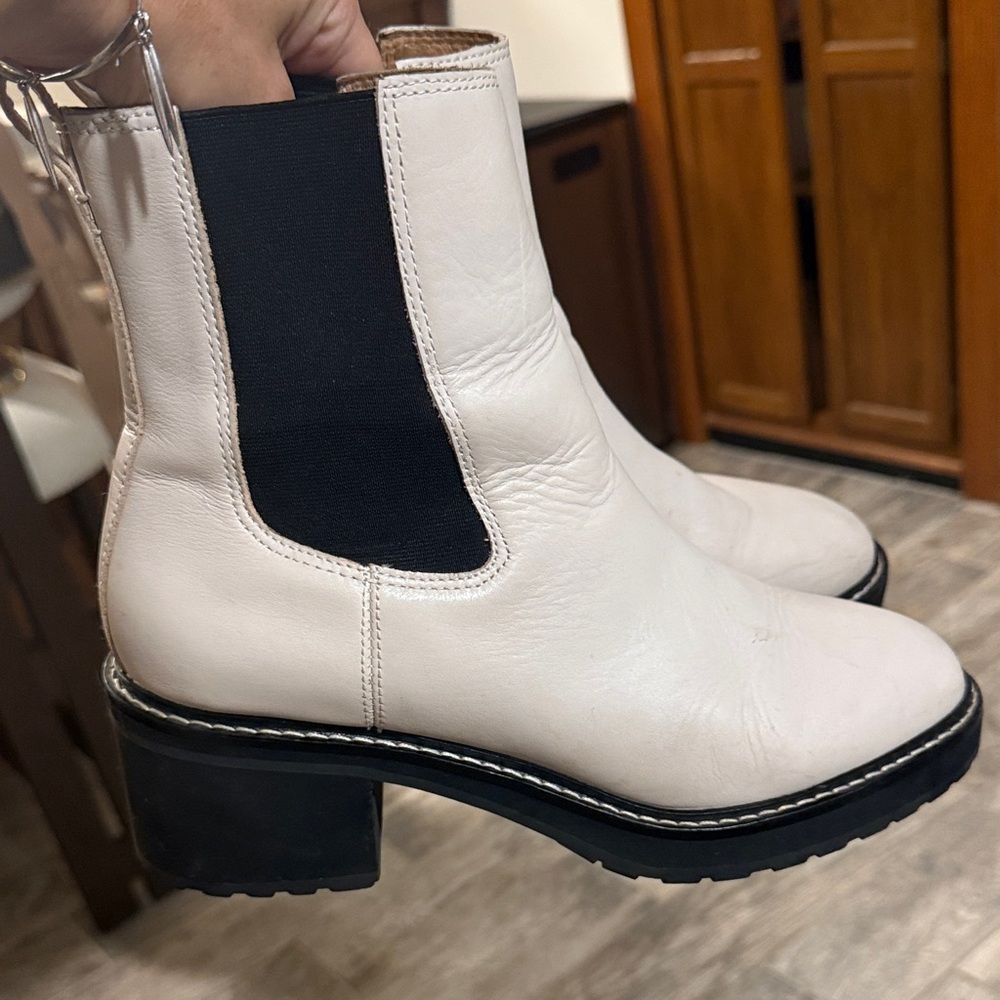 Madewell Cream and Black Ankle Booties